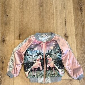 Kids Unicorn Puffer Jacket - Pink & Gray